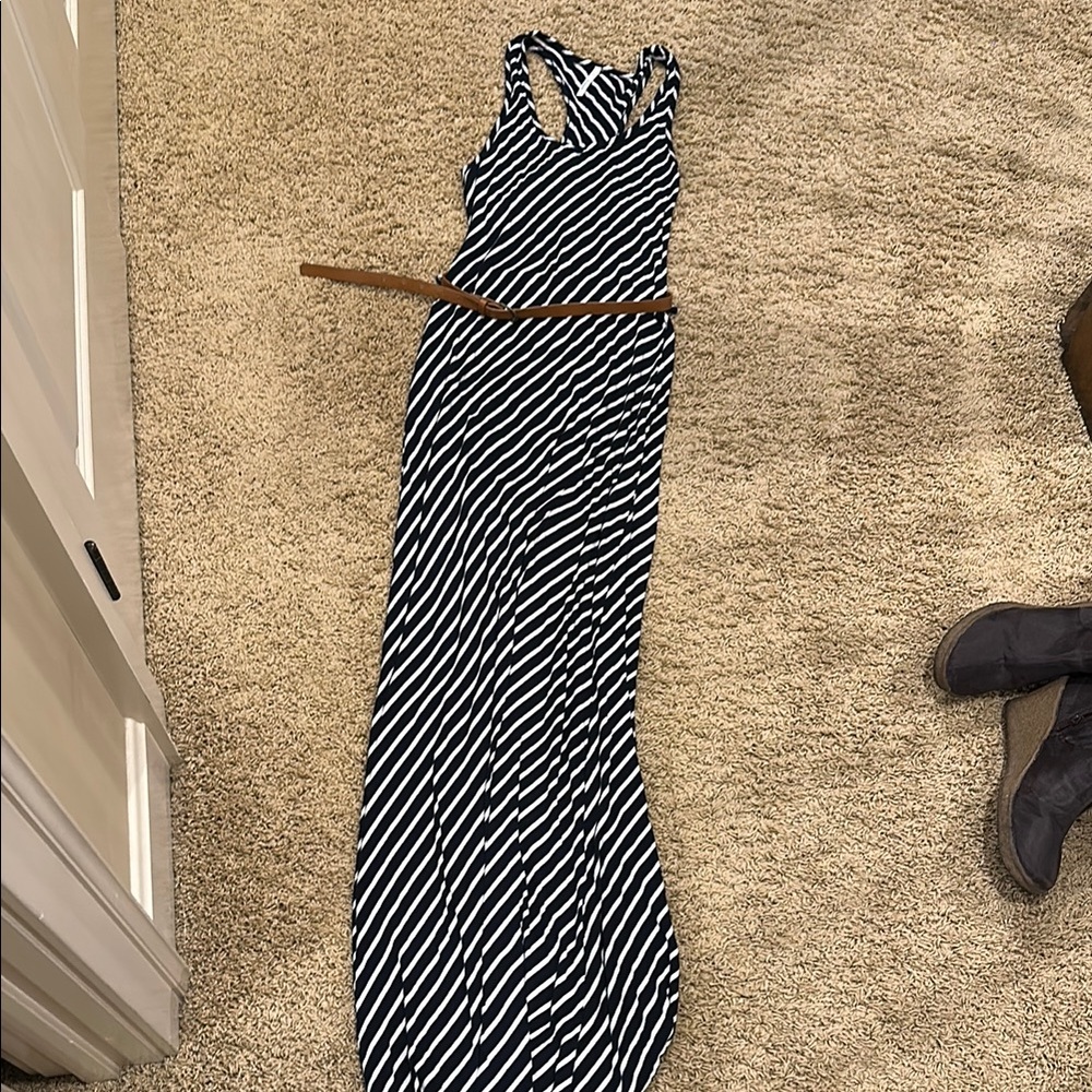 Elegant Striped Maxi Dress with Belt